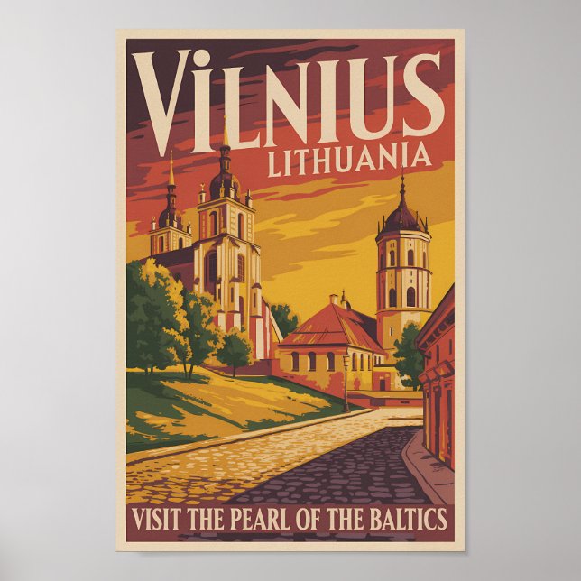 Vilnius Lithuania Illustration Travel Art Vintage Poster (Framsidan)