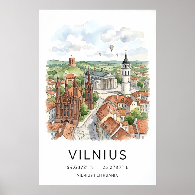 Vilnius stadsmur konst - Handritad siluett med Poster (Framsidan)