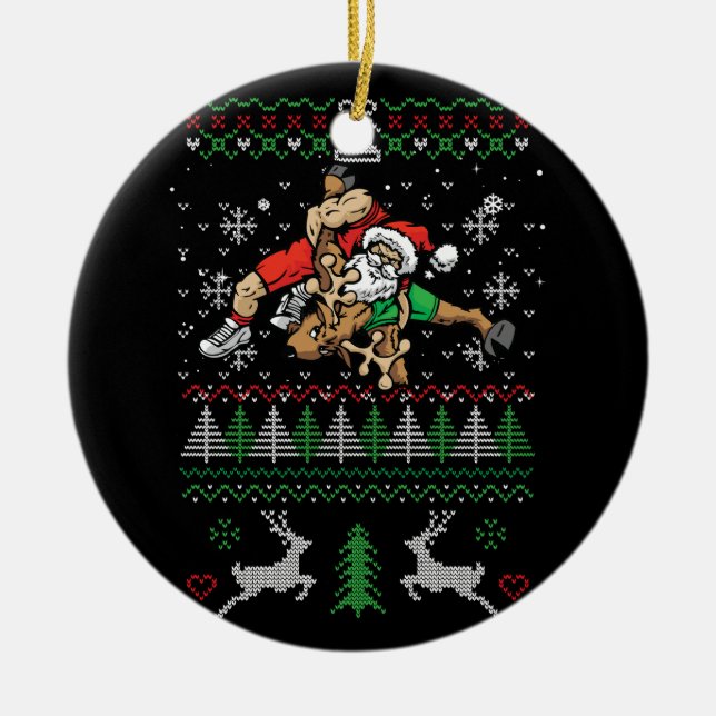 Viloläge Ugly jul Wrestler Santa Reindeer F Julgransprydnad Keramik (Framsidan)