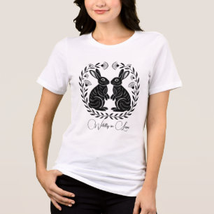 Vilt Förälskad   Linocut Kaniner Romantiska T Shirt