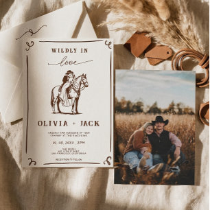 Vilt Förälskad Västerländsk Cowboy Rustik Fotograf Inbjudningar