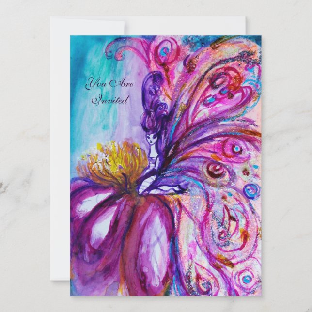 VIMSIG SÖT BLOMSTERFA É I ROSA,GULDGLITTER INBJUDNINGAR (Framsida)