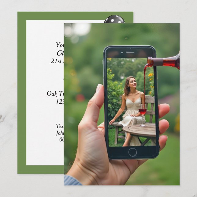 Vin, 21:a födelsedagen Party Inbjudningar (Fram/baksida)