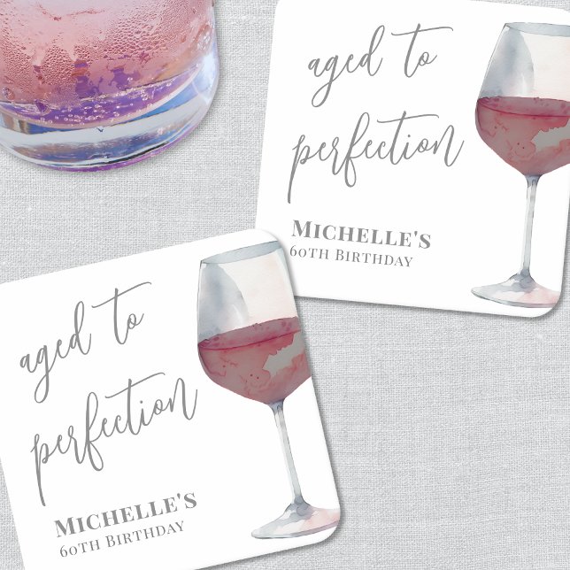 Vin Åldrat Till Perfektion Födelsedag Underlägg Papper Kvadrat (Wine Aged To Perfection Birthday Square Paper Coaster)