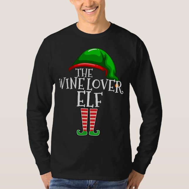 Vin Älskare Elf Matching Familjejul Gift Drin T Shirt (Framsida)