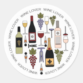 Vin Älskare Flaskor, glasögon och tillbehör, Motif Runt Klistermärke