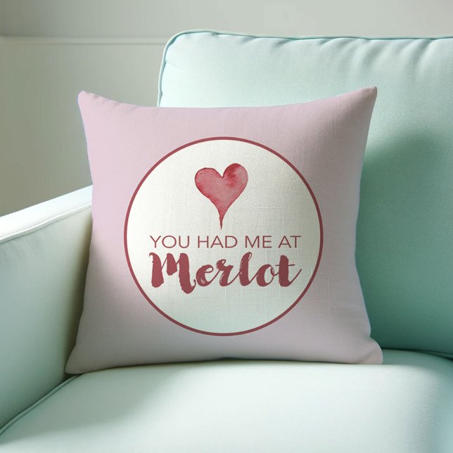 Vin Älskare Gift du hade mig på Merlot Kudde (Valentines decor wine lover throw pillow You had me at Merlot Victoria Grigaliunas Do Tell A Belle)