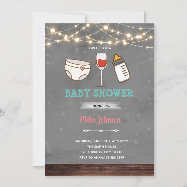 Vin baby shower födelsedagsinbjudan inbjudningar (Framsida)