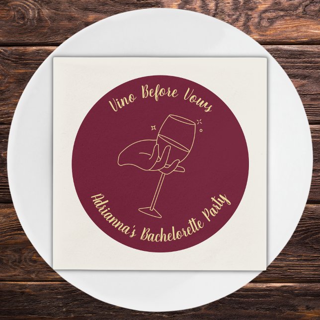 Vin Bachelorette Burgundy Vino före Vows Pappersservett (wine bachelorette party napkins vino before vows elegant burgunde and golden bach party)