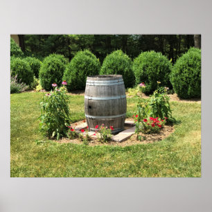 Vin Barrel Garden Decor, Chateau Morrisette, VA Poster