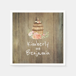 Vin Barrel Rustic Blommigt Wood Bröllop Pappersservett