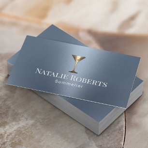 Vin Bartender Sommelier Modern Dusty Blue Visitkort