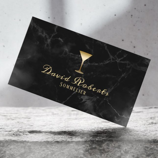 Vin Bartender Sommelier Modern Mörk Marble Visitkort (Skapare uppladdad)