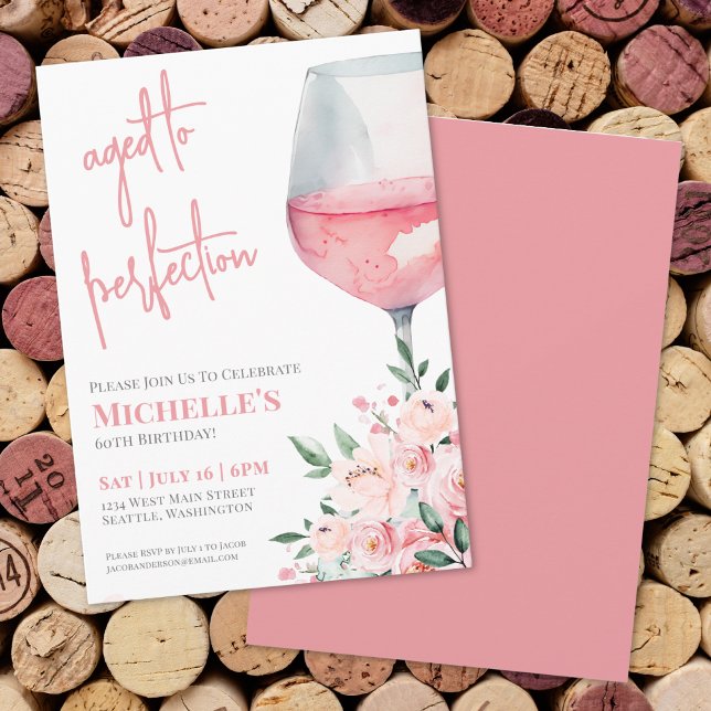 Vin Blommig 60-årsfest Inbjudningar (Wine Floral 60th Birthday Party Invitation)