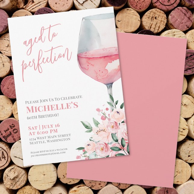 Vin Blommig 60-årsfest Inbjudningar (Wine Floral 60th Birthday Party Invitation)