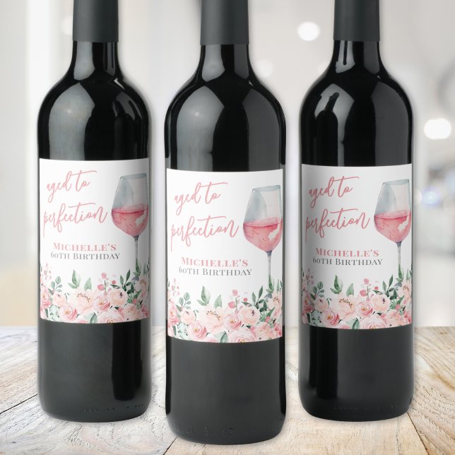 Vin Blommig Födelsedagsfest Vinflaska Etikett (Wine Floral Birthday Party Wine Label )