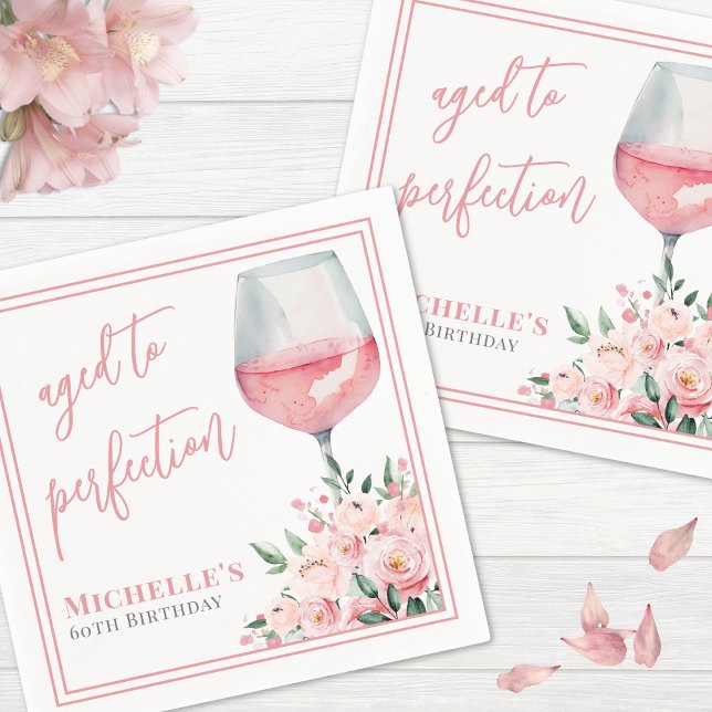 Vin Blommigt Födelsedagsfest Pappersservett (Wine Floral Birthday Party Napkins)
