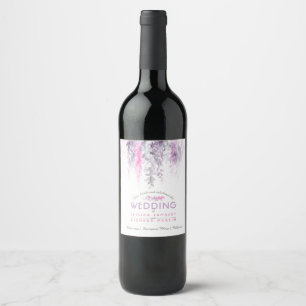 Vin blommigt vattenfärg indigo lila rosa bröllop vinflaska etikett