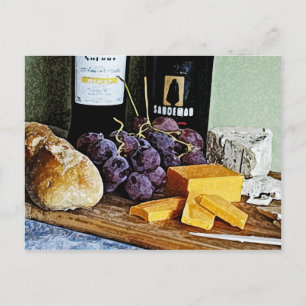 Vin Bread Cheese and Grapes still Life Vykort