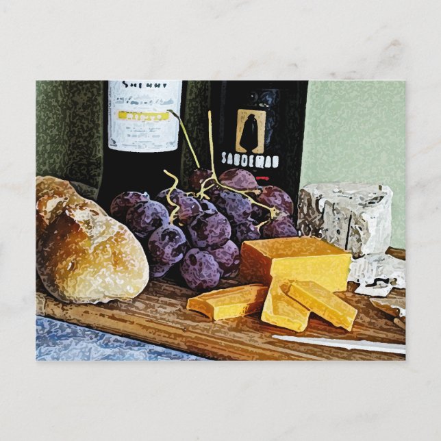 Vin Bread Cheese and Grapes still Life Vykort (Framsida)