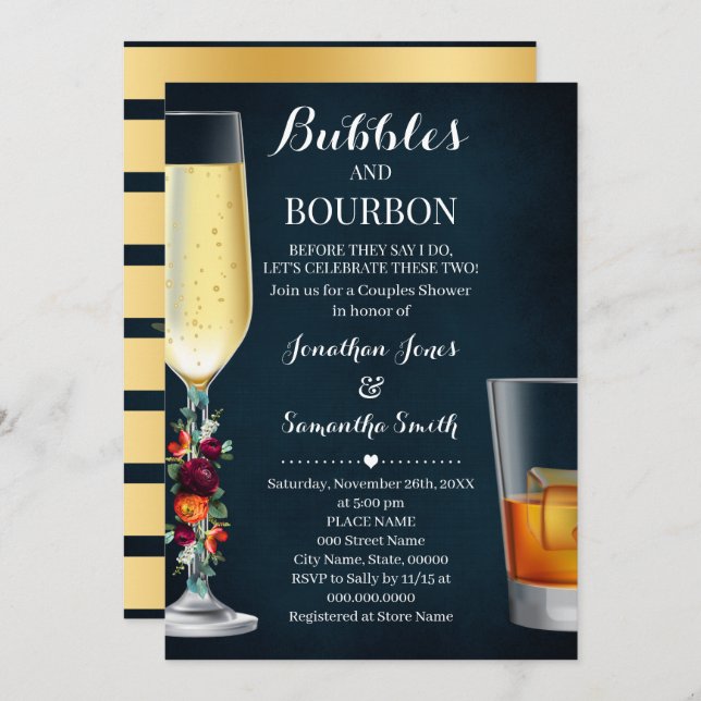 Vin Bubbles & Bourbon Par Shower Bröllop Inbjudningar (Fram/baksida)