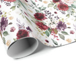 Vin Burgundy Blommig Bukett Mönster Presentpapper<br><div class="desc">Vin och burgunderros blommig bukett mönster inslagspapper för bröllopsdusch eller andra tillfällen.</div>