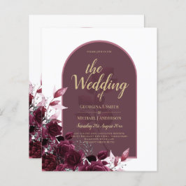 Vin Burgundy Ro Guld Text Bröllopsinvit