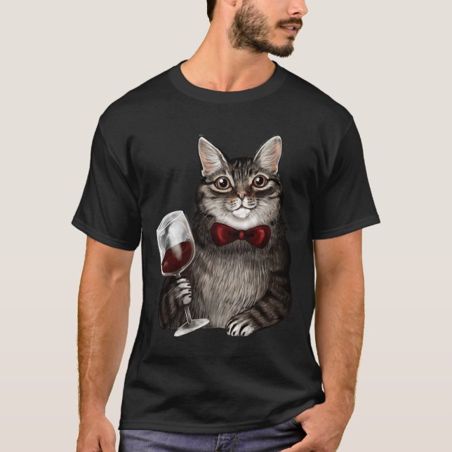 Vin Cat Grått Tabby T Shirt (Framsida)