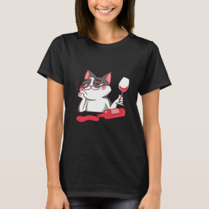 Vin Cat Vin Glass Vin Flaska T Shirt