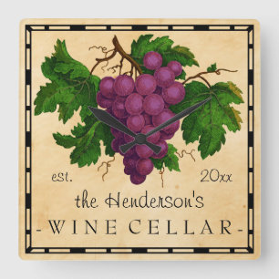 Vin Cellar med Vintagen Grapes Personlig Namn Fyrkantig Klocka