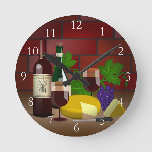 Vin Cheese Bord Scene Rund Klocka (Framsida)