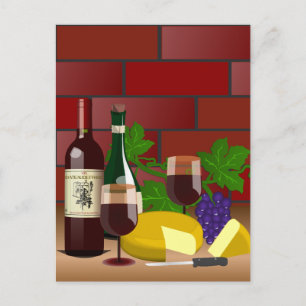 Vin Cheese Bord Scene Vykort