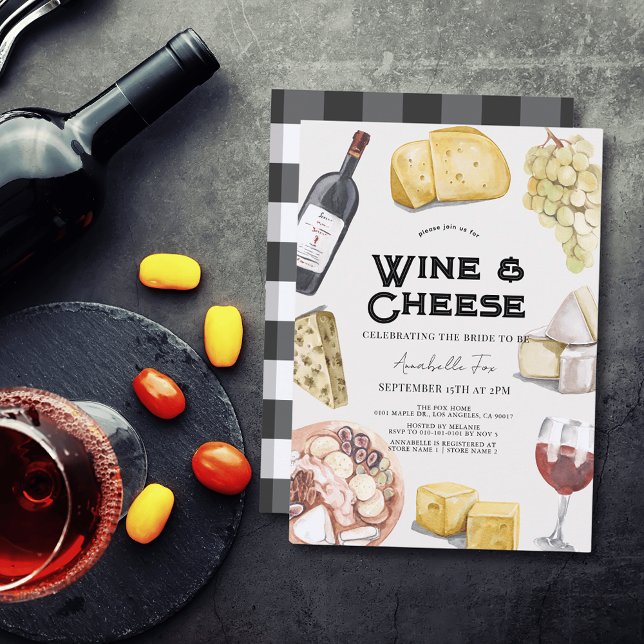 Vin & Cheese Charcuterie Gingham Möhippa Inbjudningar (Skapare uppladdad)