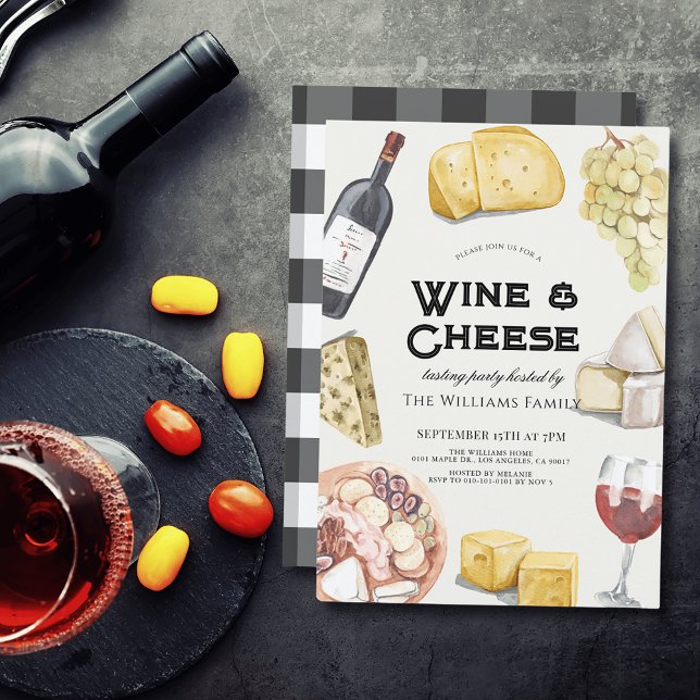 Vin & Cheese Charcuterie Gingham Tasting Party Inbjudningar (Skapare uppladdad)
