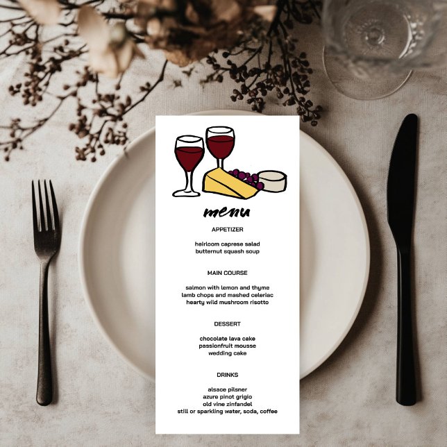 Vin & Cheese Cute Doodle Sketch Modern ANPASSNINGS Meny (Wine & Cheese Cute Doodle Sketch Modern CUSTOM Menu
)