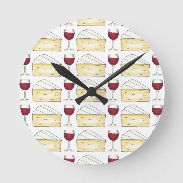 Vin Cheese Red Vin Glass Brie Foodie Winery Rund Klocka (Framsida)