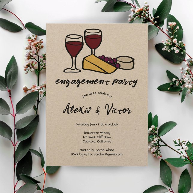 Vin & Cheese Taste Förlovningsfest Kraf ANPASSNING Inbjudningar (Wine & Cheese Tasting Engagement Party Kraft Rustic CUSTOM Invitation
)