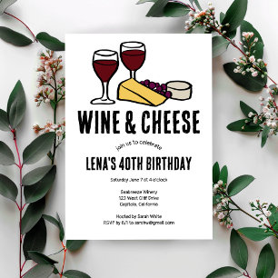 Vin & Cheese Taste Party Birthday Sketch ANPASSNIN Inbjudningar