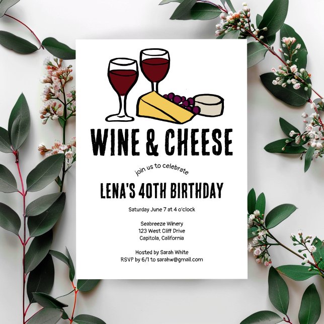 Vin & Cheese Taste Party Birthday Sketch ANPASSNIN Inbjudningar (Wine & Cheese Tasting Party Birthday Sketch CUSTOM Invitation
)