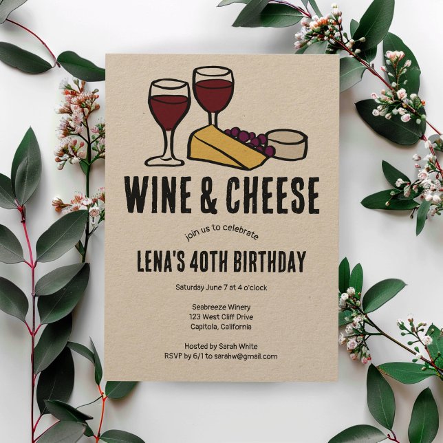 Vin & Cheese Tasting Party Birthday Kraft ANPASSNI Inbjudningar (Wine & Cheese Tasting Party Birthday Kraft CUSTOM Invitation
)
