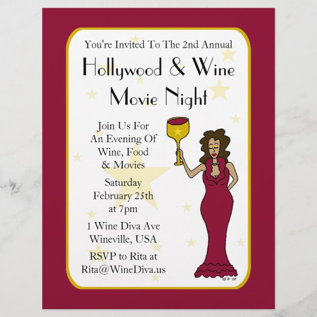 Vin Diva Anpassningsbar Movie Night Event Flyer (Framsida)