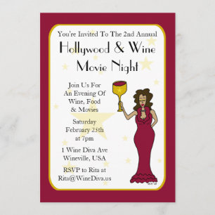 Vin Diva Anpassningsbar Movie Night-inbjudningar Inbjudningar