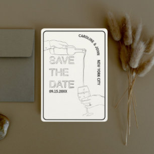 Vin Doodle Bröllop spara datum Inbjudningar