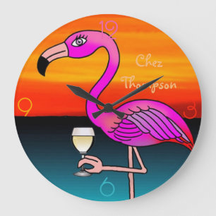Vin drickande rosa flamingo personlig stor klocka