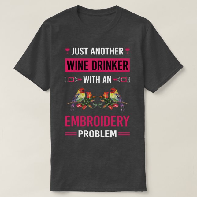 Vin Drinker Embroider Embroider T Shirt (Design framsida)