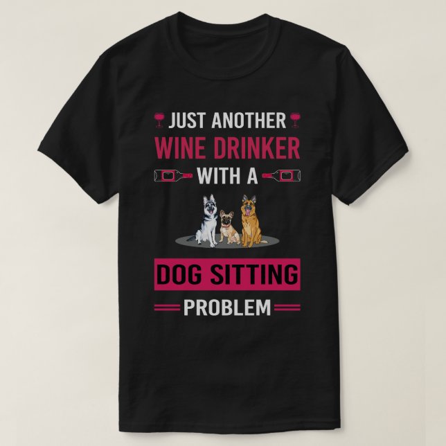 Vin Drinker Hund Sitta T Shirt (Design framsida)