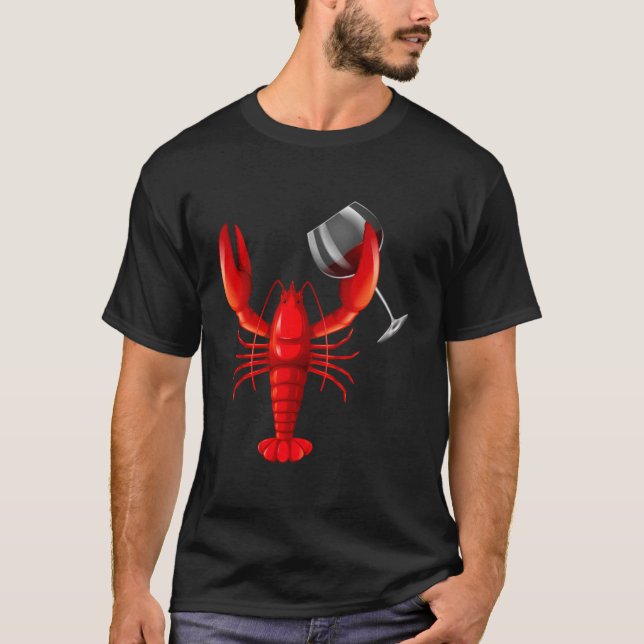Vin Drinking Lobster Red Kräftor Vin T Shirt (Framsida)