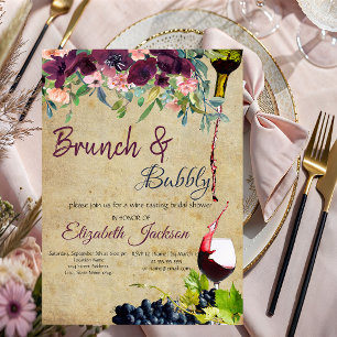 Vin, druvor, blommor Brunch & Bubbly Inbjudningar
