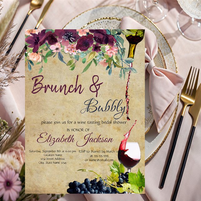 Vin, druvor, blommor Brunch & Bubbly Inbjudningar (Skapare uppladdad)