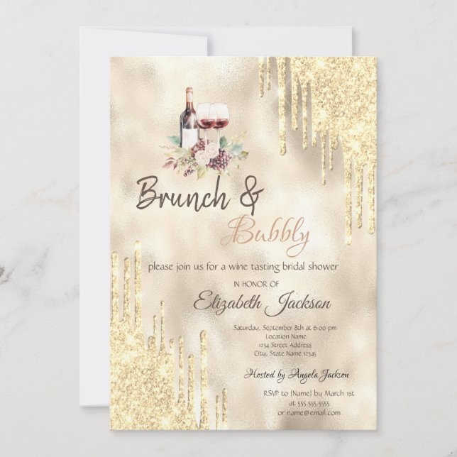  Vin Druvor Guld Dropar Brunch & Bubbly  Inbjudningar (Framsida)